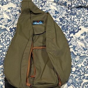Kavu Olive Green Sling Bag with Patterned Strap
